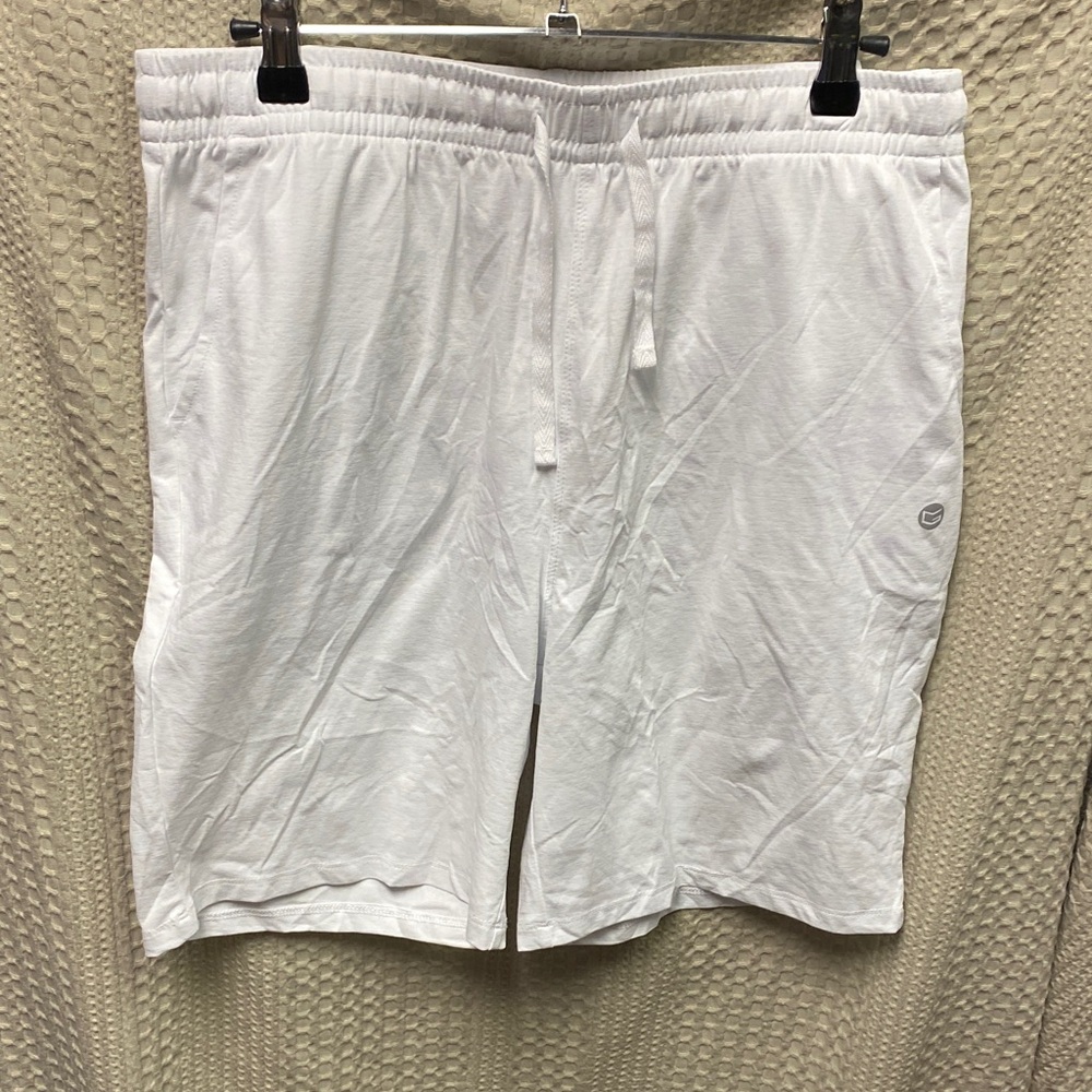 Men's White Athletic Drawstring Shorts with Small Logo
